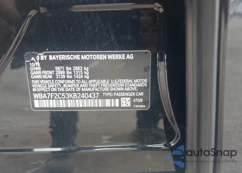 2019 BMW 750I xDrive из США, поврежденный, VIN WBA7F2C53KB240437